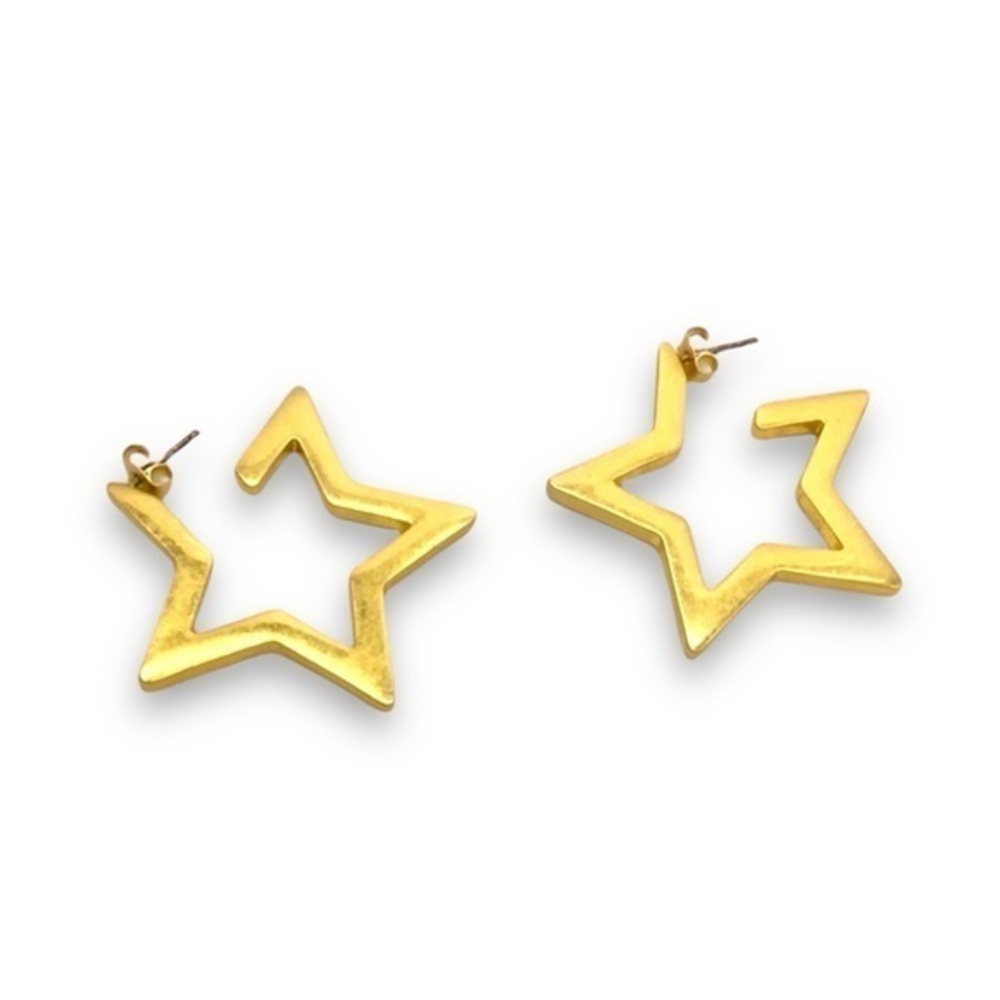 Star hoop earrings yellow Gold tone cut‎ out celestial
